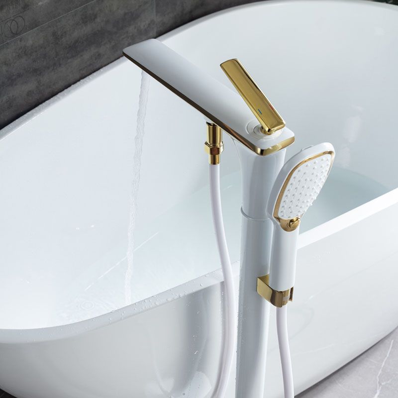 Modern Freestanding Tub Filler with Hand Shower Floor Mounted Bathroom Faucet Clearhalo 'Bathroom Remodel & Bathroom Fixtures' 'Bathtub Faucets' 'bathtub_faucets' 'Home Improvement' 'home_improvement' 'home_improvement_bathtub_faucets' 1200x1200_fb680348-2601-4830-8930-f58776c81b08