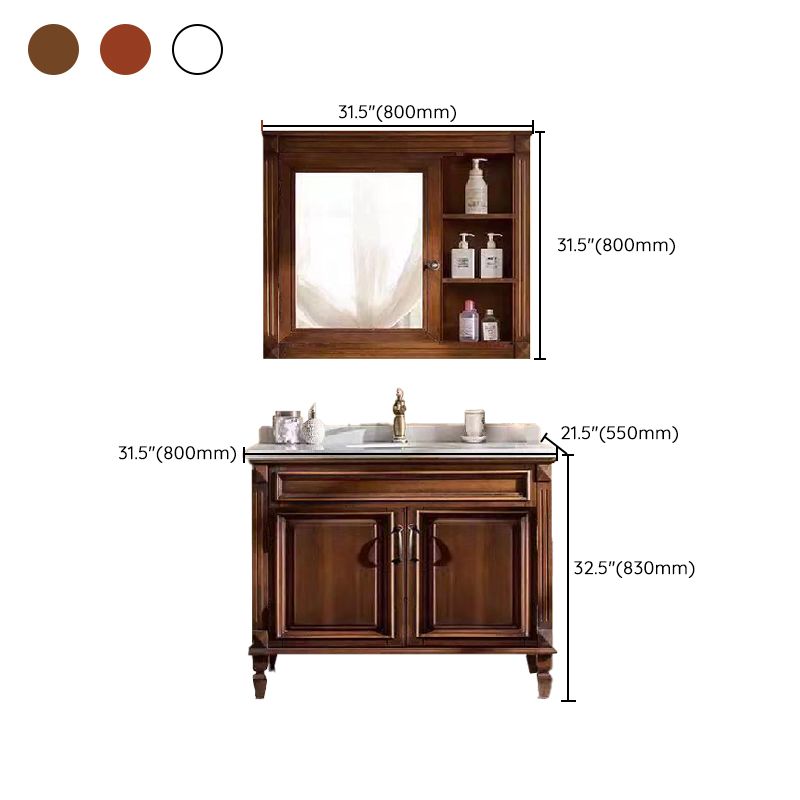 2 Doors Vanity Wood Frame Mirror Freestanding Oval Single Sink Drawers Bath Vanity Clearhalo 'Bathroom Remodel & Bathroom Fixtures' 'Bathroom Vanities' 'bathroom_vanities' 'Home Improvement' 'home_improvement' 'home_improvement_bathroom_vanities' 1200x1200_fbcf0576-44e5-45c9-b4f5-b4dafb5c3174