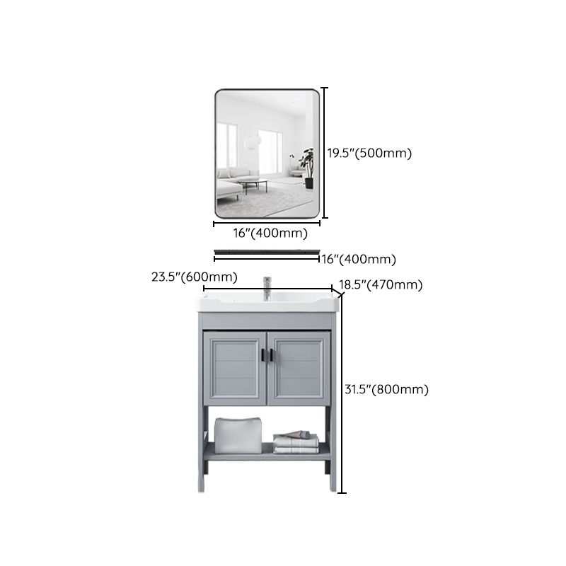 Shelving Included Vanity Grey Single Sink Mirror Freestanding Vanity with 2 Doors Clearhalo 'Bathroom Remodel & Bathroom Fixtures' 'Bathroom Vanities' 'bathroom_vanities' 'Home Improvement' 'home_improvement' 'home_improvement_bathroom_vanities' 1200x1200_fbd2e64e-aad1-4914-93e9-f7077a63d137