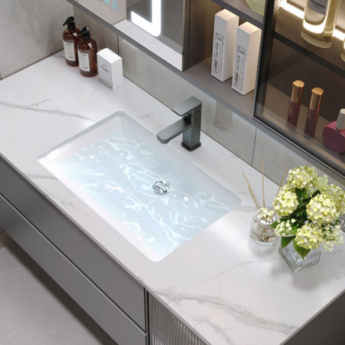 Modern Metal Grey Wall Mount Bathroom Sink Vanity with Mirror Clearhalo 'Bathroom Remodel & Bathroom Fixtures' 'Bathroom Vanities' 'bathroom_vanities' 'Home Improvement' 'home_improvement' 'home_improvement_bathroom_vanities' 1200x1200_fbe75dcf-08d5-413e-a853-ff476253a0a0