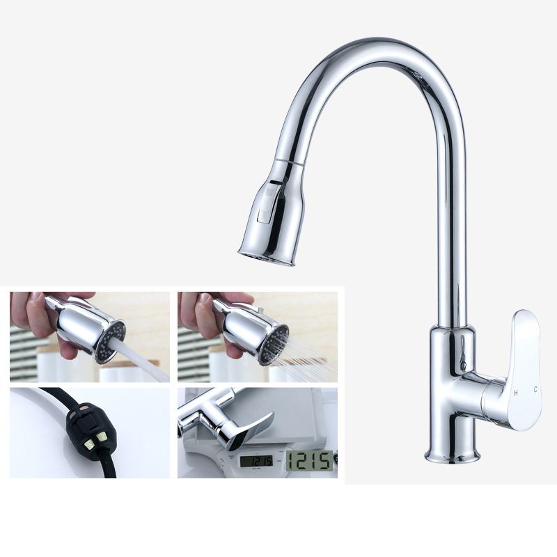 Modern Kitchen Faucet Single Handle Water Faucet with Pull out Sprayer Clearhalo 'Home Improvement' 'home_improvement' 'home_improvement_kitchen_faucets' 'Kitchen Faucets' 'Kitchen Remodel & Kitchen Fixtures' 'Kitchen Sinks & Faucet Components' 'kitchen_faucets' 1200x1200_fc8e62bd-827d-4236-ba68-ee718a5c709f