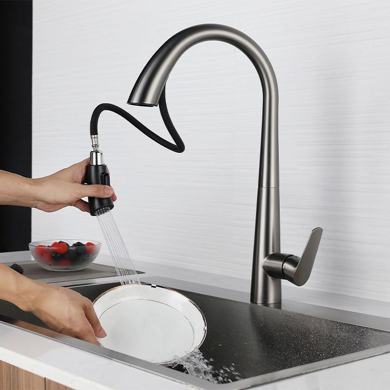Modern Kitchen Faucet Stainless Steel Single Handle Retractable High Arc Kitchen Faucet Clearhalo 'Home Improvement' 'home_improvement' 'home_improvement_kitchen_faucets' 'Kitchen Faucets' 'Kitchen Remodel & Kitchen Fixtures' 'Kitchen Sinks & Faucet Components' 'kitchen_faucets' 1200x1200_fcdd9325-3afe-4802-9d4c-f37bbecf3870