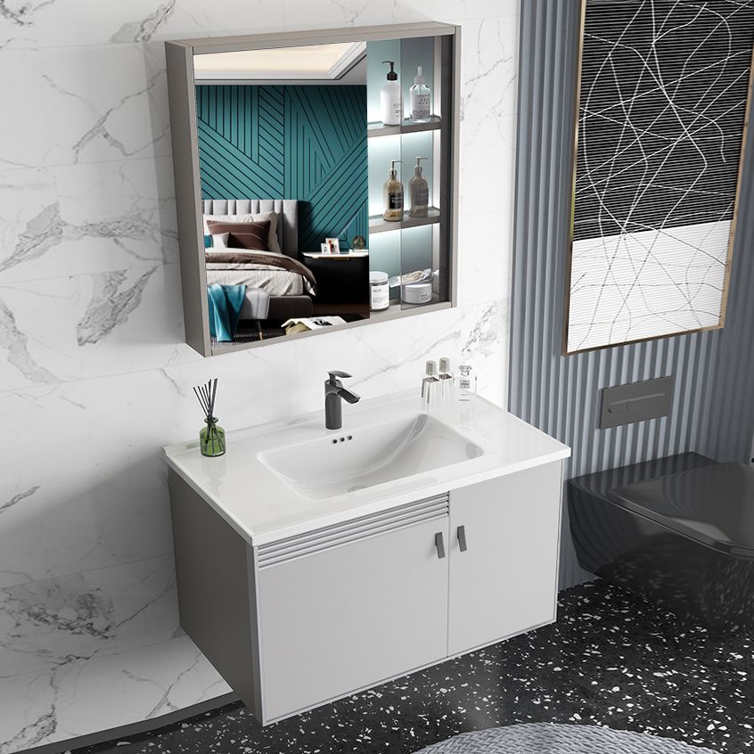 Metal Base Sink Vanity Modern Wall Mount Gray Single-Sink Rectangular Vanity Set Clearhalo 'Bathroom Remodel & Bathroom Fixtures' 'Bathroom Vanities' 'bathroom_vanities' 'Home Improvement' 'home_improvement' 'home_improvement_bathroom_vanities' 1200x1200_fcf146b6-12da-4edc-8630-c83729e8ebb2