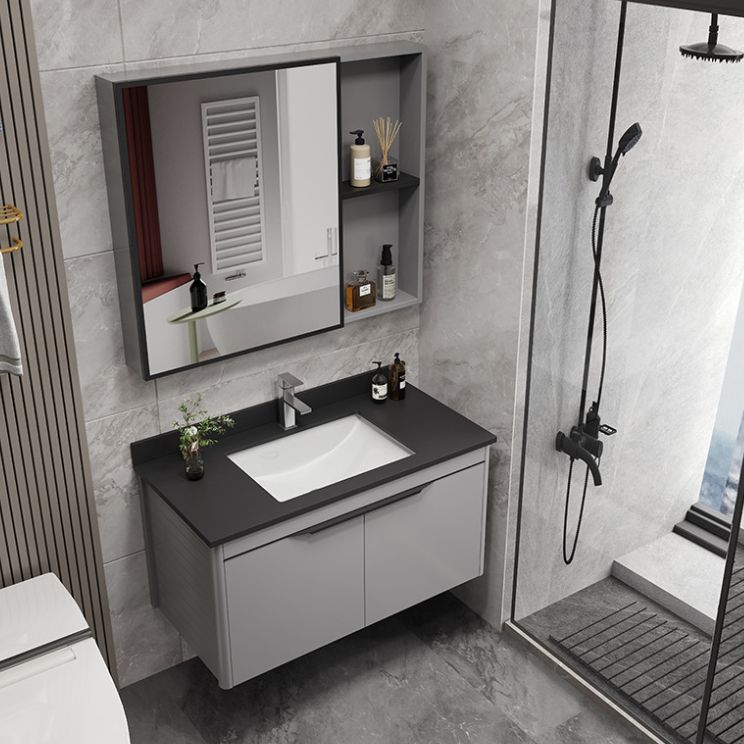 Single Sink Modern Bathroom Vanity Gray Metal Frame Rectangular Vanity Set Clearhalo 'Bathroom Remodel & Bathroom Fixtures' 'Bathroom Vanities' 'bathroom_vanities' 'Home Improvement' 'home_improvement' 'home_improvement_bathroom_vanities' 1200x1200_fd063f33-b132-44dd-9697-cc22dfc77e2a