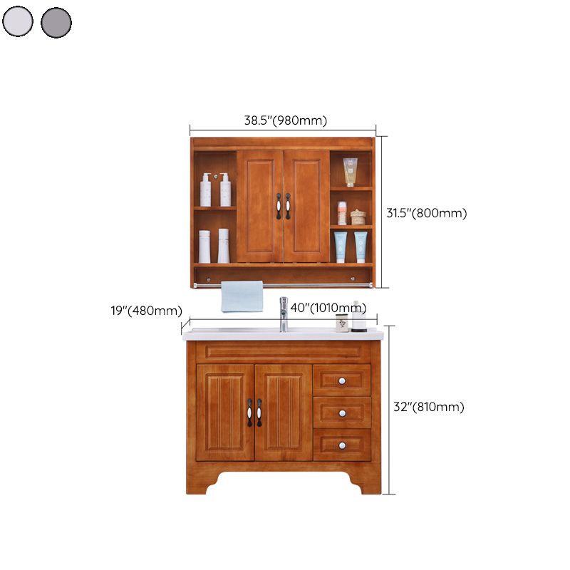 Traditional Wood Sink Vanity Freestanding Bathroom Vanity Set with Mirror Clearhalo 'Bathroom Remodel & Bathroom Fixtures' 'Bathroom Vanities' 'bathroom_vanities' 'Home Improvement' 'home_improvement' 'home_improvement_bathroom_vanities' 1200x1200_fd16adec-f413-48b0-bd19-12fc0c4bf401