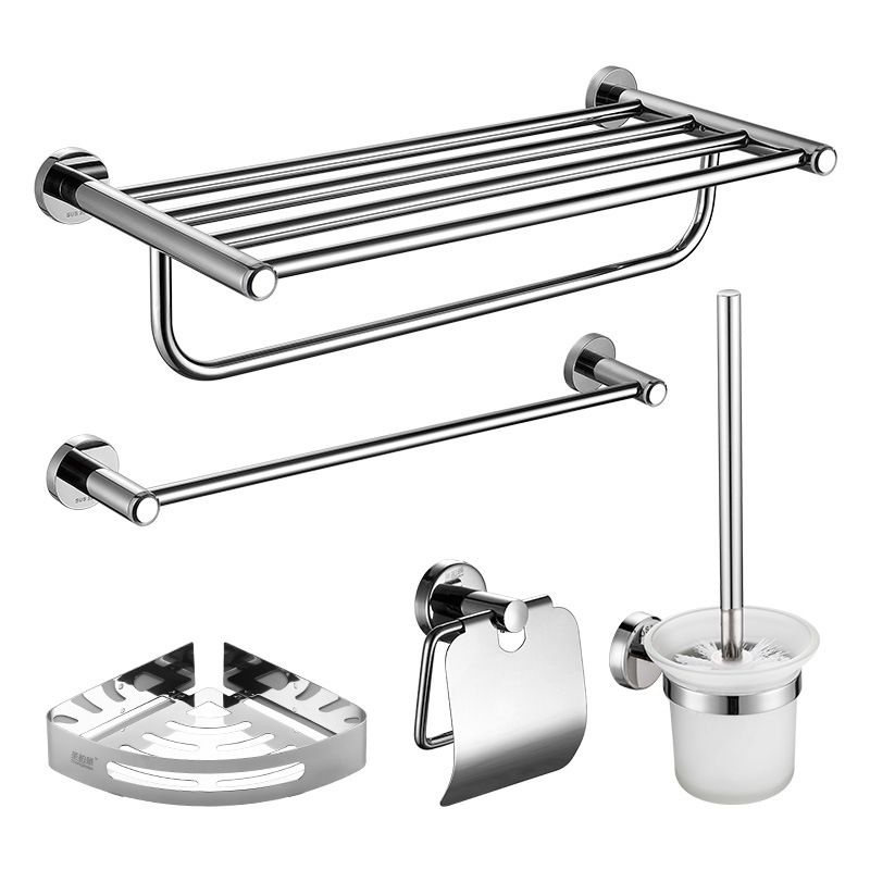 Modern Bathroom Accessory Kit Bath Shelf Paper Holder Silver Bathroom Hardware Clearhalo 'Bathroom Hardware Sets' 'Bathroom Hardware' 'Bathroom Remodel & Bathroom Fixtures' 'bathroom_hardware_sets' 'Home Improvement' 'home_improvement' 'home_improvement_bathroom_hardware_sets' 1200x1200_fd99f870-4fcd-423c-ad38-bfdba848349d