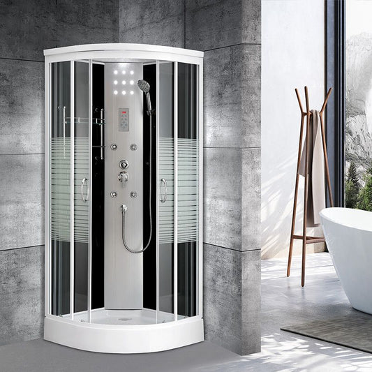 Round Shower Enclosure Full Frame Double Sliding Door Shower Room Clearhalo 'Bathroom Remodel & Bathroom Fixtures' 'Home Improvement' 'home_improvement' 'home_improvement_shower_stalls_enclosures' 'Shower Stalls & Enclosures' 'shower_stalls_enclosures' 'Showers & Bathtubs' 1200x1200_fdcf1019-48ec-49da-a059-6ef02d388c3c