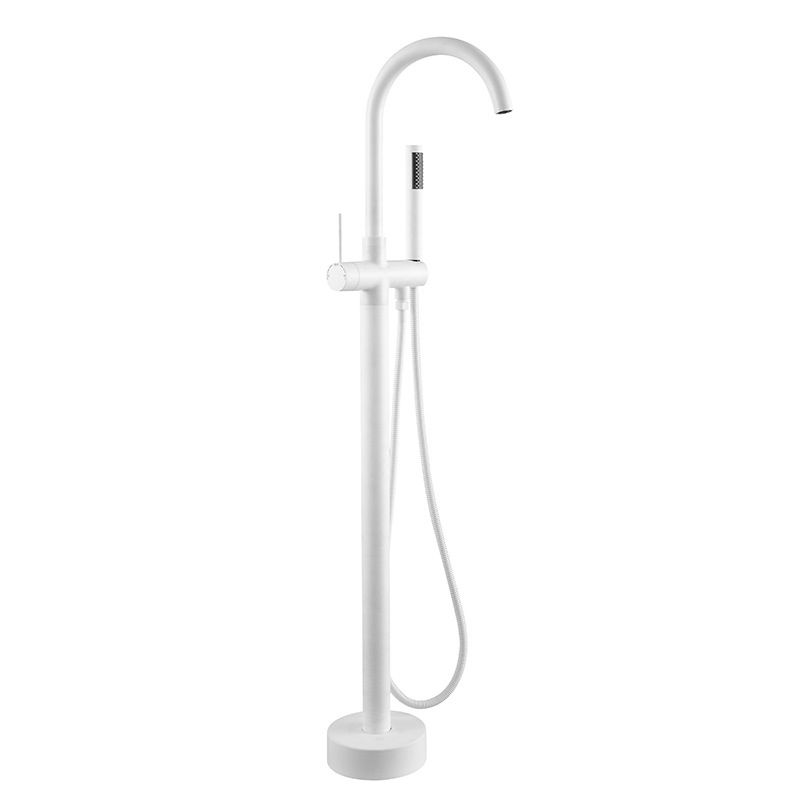 Floor Mounted Freestanding Tub Filler Metal Freestanding Bathtub Faucet in White Clearhalo 'Bathroom Remodel & Bathroom Fixtures' 'Bathtub Faucets' 'bathtub_faucets' 'Home Improvement' 'home_improvement' 'home_improvement_bathtub_faucets' 1200x1200_fde15d98-e63c-4fb6-a317-73efd88083fb