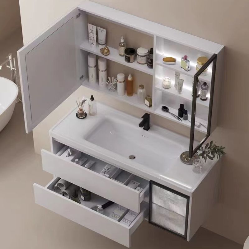 Modern Wall Mount Bathroom Vanity White Ceramic Single-Sink Vanity Set Clearhalo 'Bathroom Remodel & Bathroom Fixtures' 'Bathroom Vanities' 'bathroom_vanities' 'Home Improvement' 'home_improvement' 'home_improvement_bathroom_vanities' 1200x1200_fe3ac450-d93a-4c4f-8754-e5b1978c72f6