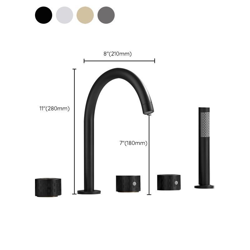 Contemporary Deck Mounted Copper Tub Faucet Low Arc Roman Tub Faucet Set Clearhalo 'Bathroom Remodel & Bathroom Fixtures' 'Bathtub Faucets' 'bathtub_faucets' 'Home Improvement' 'home_improvement' 'home_improvement_bathtub_faucets' 1200x1200_fed0a3f8-dcc3-4e7b-a97d-e9e1c19b1b1e