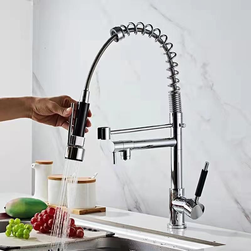 Modern Farmhouse Spring Spout Kitchen Sink Faucet Swivel Spout with Pull Down Sprayer Clearhalo 'Home Improvement' 'home_improvement' 'home_improvement_kitchen_faucets' 'Kitchen Faucets' 'Kitchen Remodel & Kitchen Fixtures' 'Kitchen Sinks & Faucet Components' 'kitchen_faucets' 1200x1200_ff22b302-bd2c-4ea9-8fd8-b7ea2a76e219