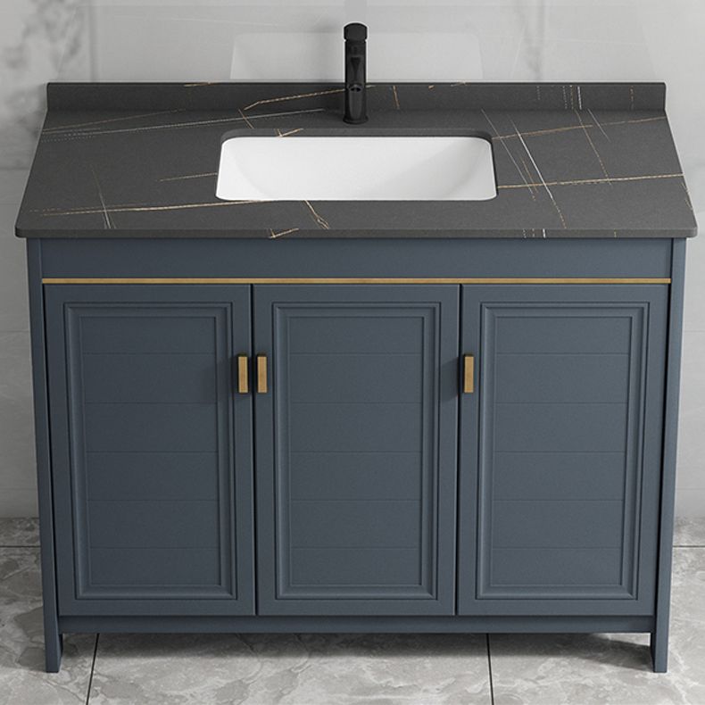 Blue Bathroom Vanity Metal Frame Single Sink Rectangle Mirror Bath Vanity with 2 Doors Clearhalo 'Bathroom Remodel & Bathroom Fixtures' 'Bathroom Vanities' 'bathroom_vanities' 'Home Improvement' 'home_improvement' 'home_improvement_bathroom_vanities' 1200x1200_ff2b2d6e-551e-45d0-b2b3-eba187bd9312