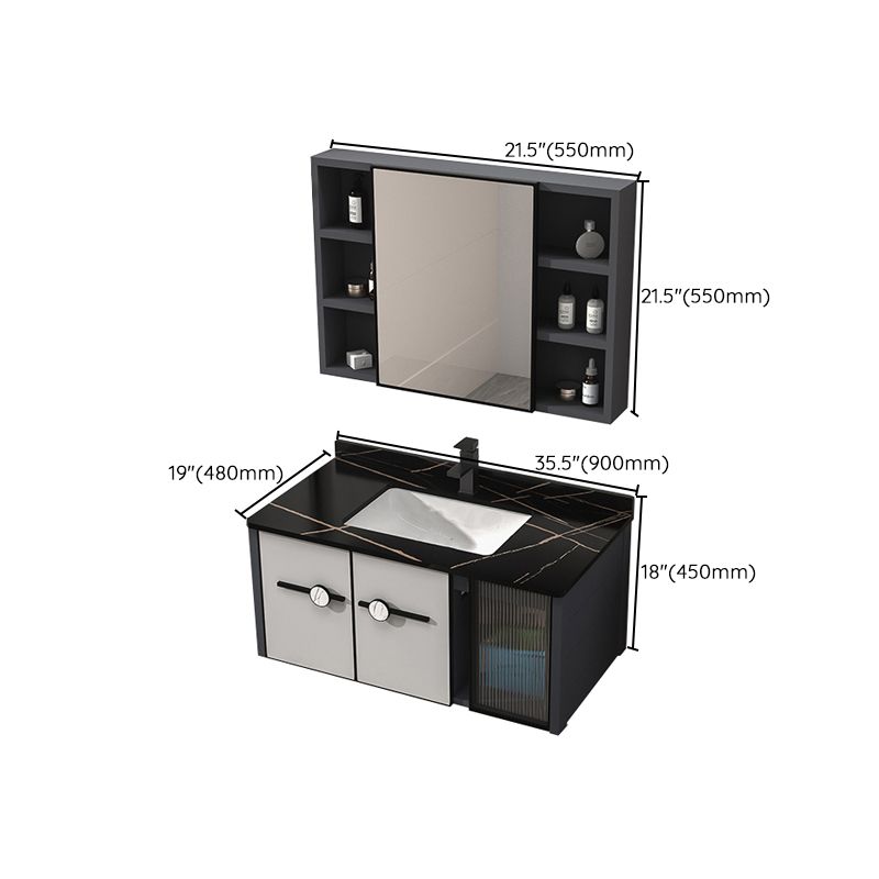 Metal Base Modern Bathroom Vanity Single Rectangular Wall Mount Vanity Set Clearhalo 'Bathroom Remodel & Bathroom Fixtures' 'Bathroom Vanities' 'bathroom_vanities' 'Home Improvement' 'home_improvement' 'home_improvement_bathroom_vanities' 1200x1200_ff2fa59c-445d-4f74-bb30-fabe4c99e1ba