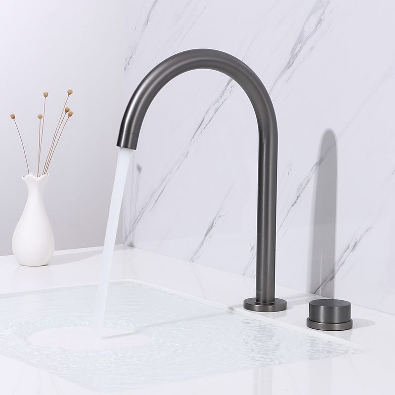 Modern Widespread Sink Faucet Knob Handle Gooseneck Arc Solid Brass Faucet Clearhalo 'bathroom_sink_faucets' 'Conjuntos de Torneiras de Lavatório e Banheiro' 'home_improvement' 'home_improvement_bathroom_sink_faucets' 'Mobiliário Doméstico' 'Página inicial' 'Renovação e equipamento de casa de banho' 'Torneira para lavatório de banheiro' 1200x1200_ff527f16-f567-4882-bc14-0d546a60674f