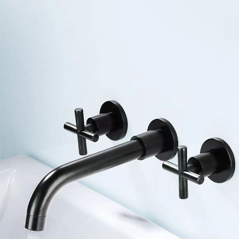 Modern 1 or 2-Handle Bathroom Sink Faucet Circular Wall Mounted Bathroom Faucet. Clearhalo 'Bathroom Remodel & Bathroom Fixtures' 'Bathroom Sink Faucets' 'Bathroom Sinks & Faucet Components' 'bathroom_sink_faucets' 'Home Improvement' 'home_improvement' 'home_improvement_bathroom_sink_faucets' 1200x1200_ff81c3ac-973d-4f4f-b364-5db4c734e376