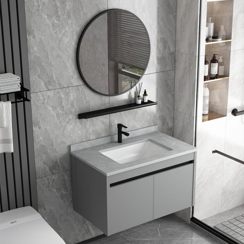 Wall Mount Bathroom Vanity Modern Gray Metal Frame Single Rectangular Vanity Set Clearhalo 'Bathroom Remodel & Bathroom Fixtures' 'Bathroom Vanities' 'bathroom_vanities' 'Home Improvement' 'home_improvement' 'home_improvement_bathroom_vanities' 1200x1200_ff8c7d88-e692-4608-b45d-7c6e6732f45c