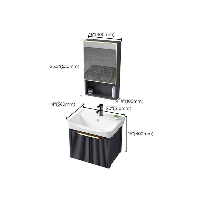 Glam Bath Vanity Single Sink Wall Mounted Metal Frame 2 Doors Mirror Grey Vanity Clearhalo 'Bathroom Remodel & Bathroom Fixtures' 'Bathroom Vanities' 'bathroom_vanities' 'Home Improvement' 'home_improvement' 'home_improvement_bathroom_vanities' 1200x1200_ff92ebe0-05ab-4d69-a955-9d66c267b1c7