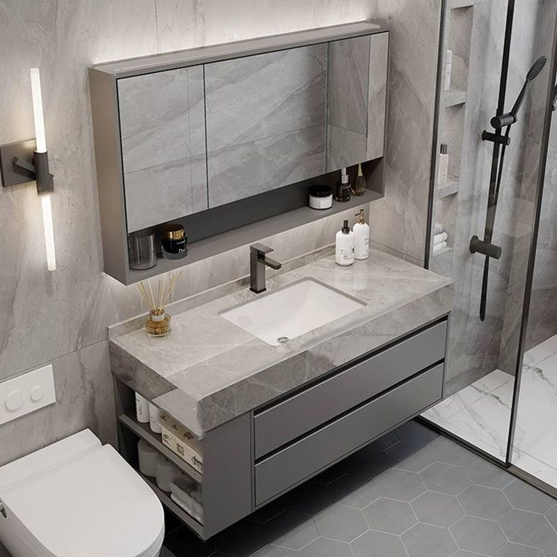 Grey Modern Rectangular Solid Wood Open Console with Sink Set Clearhalo 'Bathroom Remodel & Bathroom Fixtures' 'Bathroom Vanities' 'bathroom_vanities' 'Home Improvement' 'home_improvement' 'home_improvement_bathroom_vanities' 1200x1200_ffcb3708-10ba-4e66-b37d-00c56857fc46