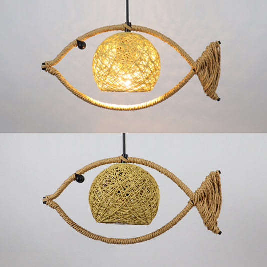 1/2/3-Light Fish Shaped Pendant Lighting Rustic Bine Single Head Hanging Lamp in Beige Clearhalo 'Ceiling Lights' 'Pendant Lights' 'Pendants' Lighting' 120120