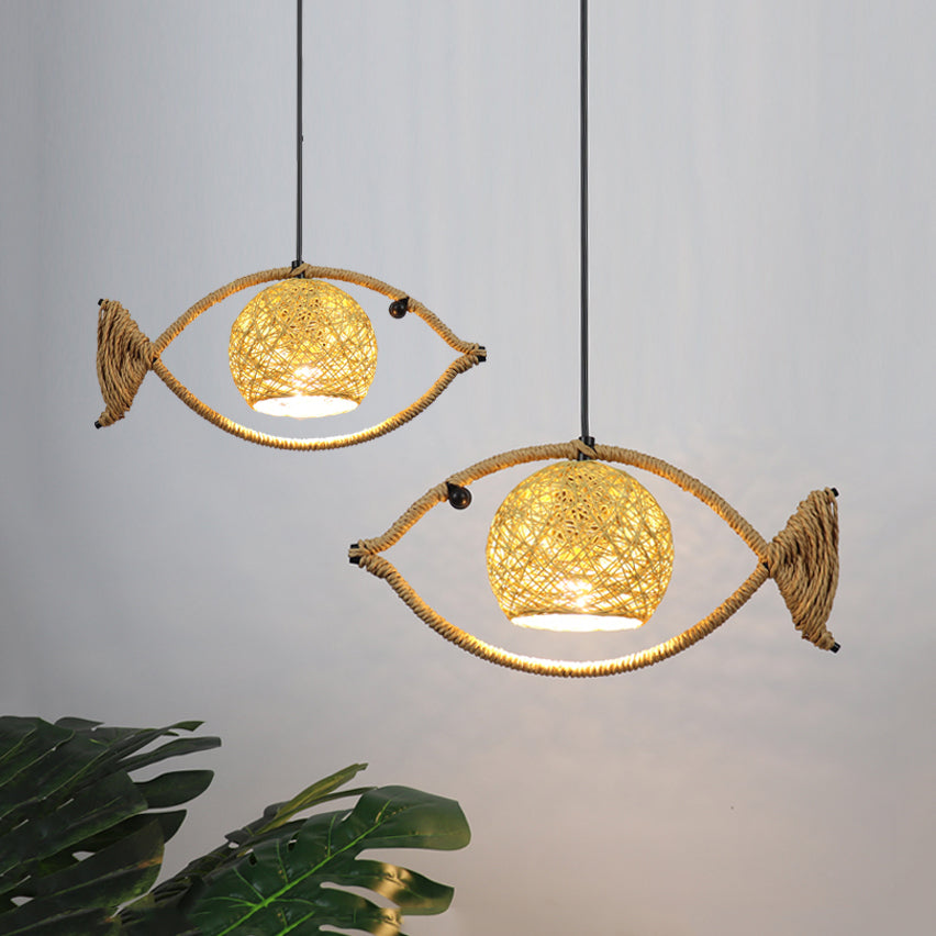 1/2/3-Light Fish Shaped Pendant Lighting Rustic Bine Single Head Hanging Lamp in Beige Clearhalo 'Ceiling Lights' 'Pendant Lights' 'Pendants' Lighting' 120121