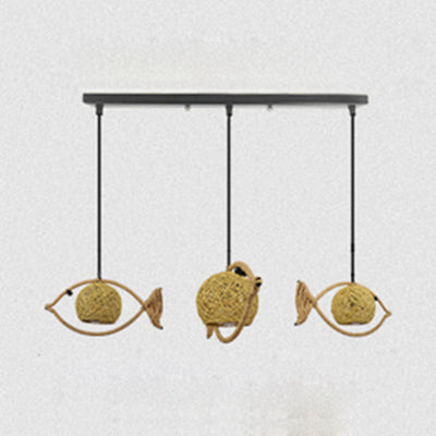 1/2/3-Light Fish Shaped Pendant Lighting Rustic Bine Single Head Hanging Lamp in Beige Clearhalo 'Ceiling Lights' 'Pendant Lights' 'Pendants' Lighting' 120123