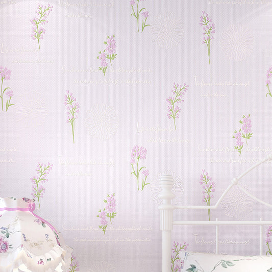 Non-Woven Fabric Wall Covering Blooming Flower Textured Wallpaper Roll in Soft Color Light Purple Clearhalo 'Country wall decor' 'Rustic' 'Wallpaper' Wall Decor' 1202790