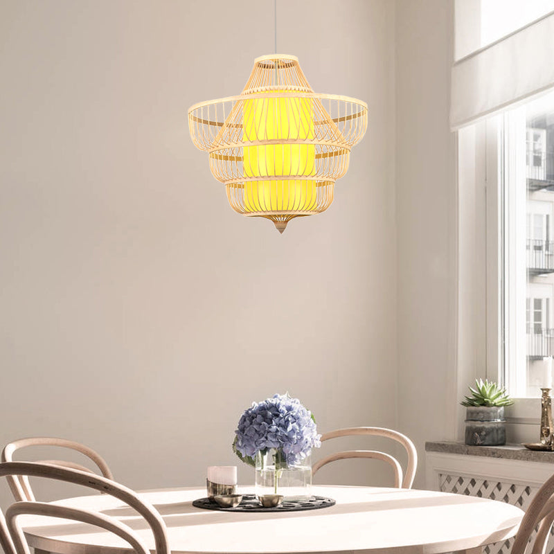 Hand-Worked Pendant Lighting Modernist Style Bamboo 1 Head Beige Hanging Fixture for Dining Room Clearhalo 'Ceiling Lights' 'Pendant Lights' 'Pendants' Lighting' 120287