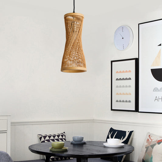 Bamboo Cylinder Hanging Lamp Chic Modern Hanging Pendant Fixture in Beige for Dining Room Clearhalo 'Ceiling Lights' 'Pendant Lights' 'Pendants' Lighting' 120301