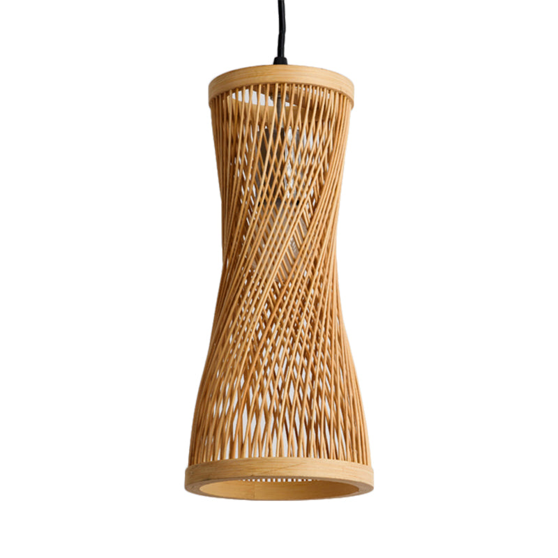 Bamboo Cylinder Hanging Lamp Chic Modern Hanging Pendant Fixture in Beige for Dining Room Clearhalo 'Ceiling Lights' 'Pendant Lights' 'Pendants' Lighting' 120304