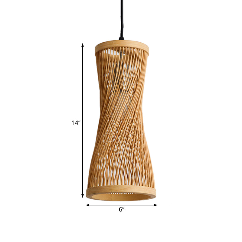 Bamboo Cylinder Hanging Lamp Chic Modern Hanging Pendant Fixture in Beige for Dining Room Clearhalo 'Ceiling Lights' 'Pendant Lights' 'Pendants' Lighting' 120305