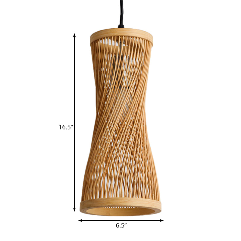 Bamboo Cylinder Hanging Lamp Chic Modern Hanging Pendant Fixture in Beige for Dining Room Clearhalo 'Ceiling Lights' 'Pendant Lights' 'Pendants' Lighting' 120306