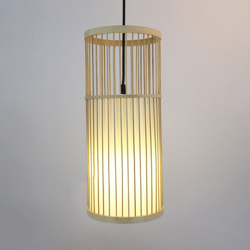 Cylinder Bamboo Shade Hanging Ceiling Lamp Contemporary Style 1 Light Beige Pendant Light Fixture Clearhalo 'Ceiling Lights' 'Pendant Lights' 'Pendants' Lighting' 120316