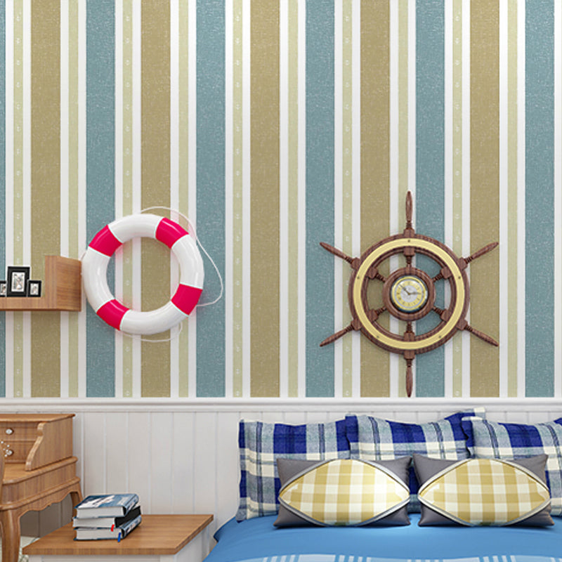 2 Tone Stripe Kids Wallpaper for Bedroom Non-Woven Wall Decoration, 31' L x 20.5" W Yellow-Blue Clearhalo 'Wall Decor' 'Wallpaper' 1203167