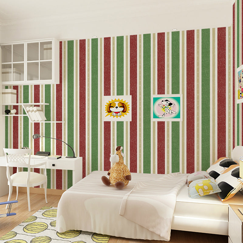 2 Tone Stripe Kids Wallpaper for Bedroom Non-Woven Wall Decoration, 31' L x 20.5" W Green-Red Clearhalo 'Wall Decor' 'Wallpaper' 1203174