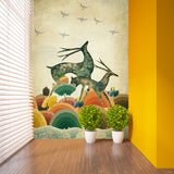 Wild Land Deers Wallpaper Murals Beige Scandinavian Wall Decoration for Living Room Clearhalo 'Wall Decor' 'Wall Mural' 1203274