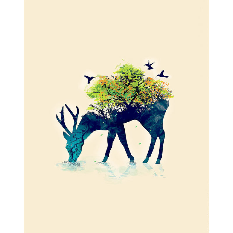 Aesthetics Deer and Forest Mural Decal Blue-Green Living Room Wall Decoration, Custom Size Clearhalo 'Wall Decor' 'Wall Mural' 1203374