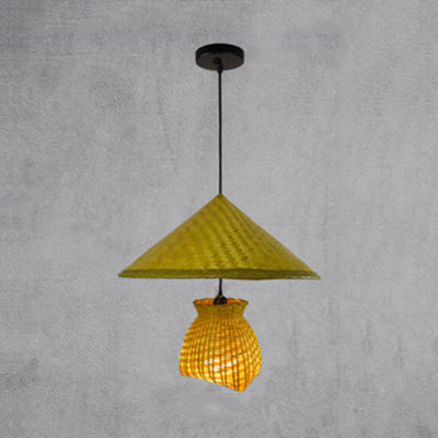 Beige Woven Shade Hanging Lamp Asian Stylish 16.5"/19" W 1 Head Rattan Hanging Fixture Light for Dining Room Clearhalo 'Ceiling Lights' 'Pendant Lights' 'Pendants' Lighting' 120339