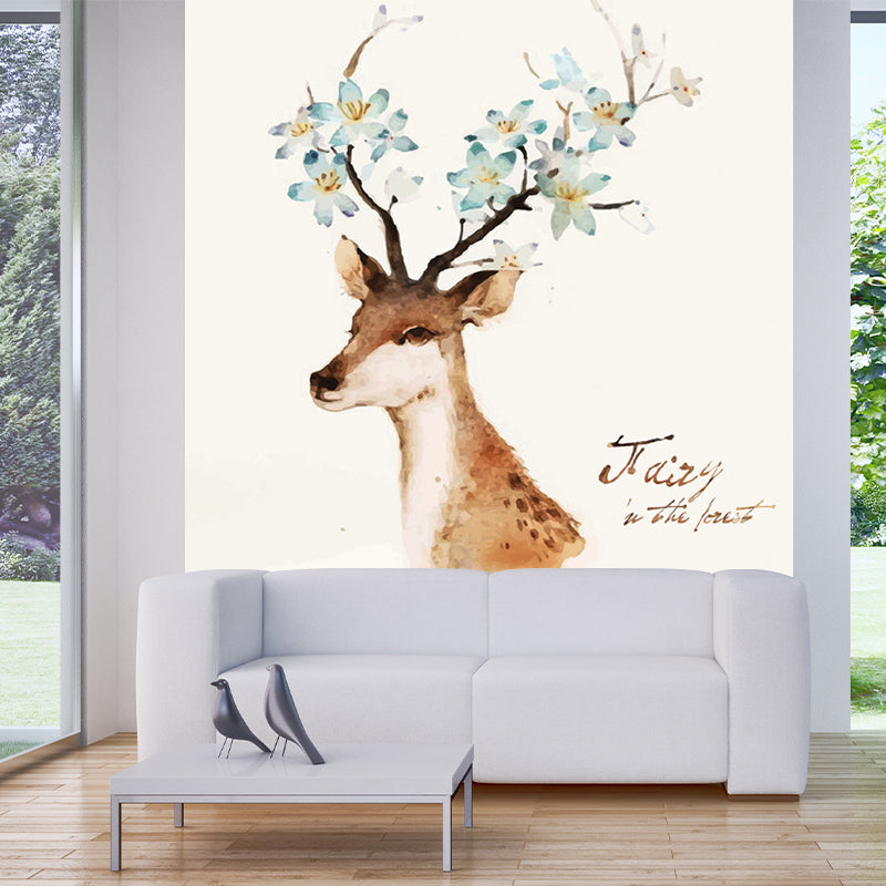 Waterproof Sika Deer Murals Wallpaper Customized Modern Art Wall Decor for Living Room Brown Clearhalo 'Wall Decor' 'Wall Mural' 1203390