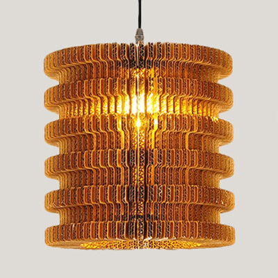 Woven Shade Hanging Lighting Asian Style Corrugated Paper 1 Bulb Restaurant Pendant Lamp in Beige/Brown Clearhalo 'Ceiling Lights' 'Pendant Lights' 'Pendants' Lighting' 120351