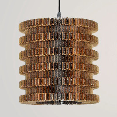 Woven Shade Hanging Lighting Asian Style Corrugated Paper 1 Bulb Restaurant Pendant Lamp in Beige/Brown Clearhalo 'Ceiling Lights' 'Pendant Lights' 'Pendants' Lighting' 120352