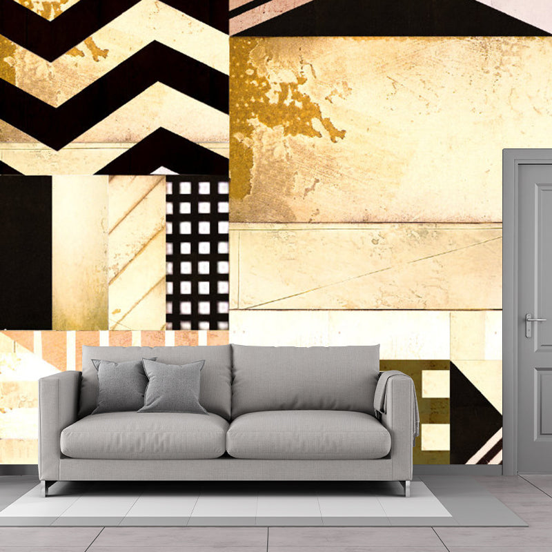 Black-Brown Geometry Wall Murals Stain Resistant Wall Decoration for Living Room Clearhalo 'Wall Decor' 'Wall Mural' 1203523