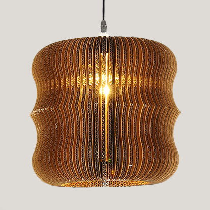 Woven Shade Hanging Lighting Asian Style Corrugated Paper 1 Bulb Restaurant Pendant Lamp in Beige/Brown Clearhalo 'Ceiling Lights' 'Pendant Lights' 'Pendants' Lighting' 120354