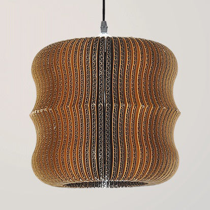 Woven Shade Hanging Lighting Asian Style Corrugated Paper 1 Bulb Restaurant Pendant Lamp in Beige/Brown Clearhalo 'Ceiling Lights' 'Pendant Lights' 'Pendants' Lighting' 120355