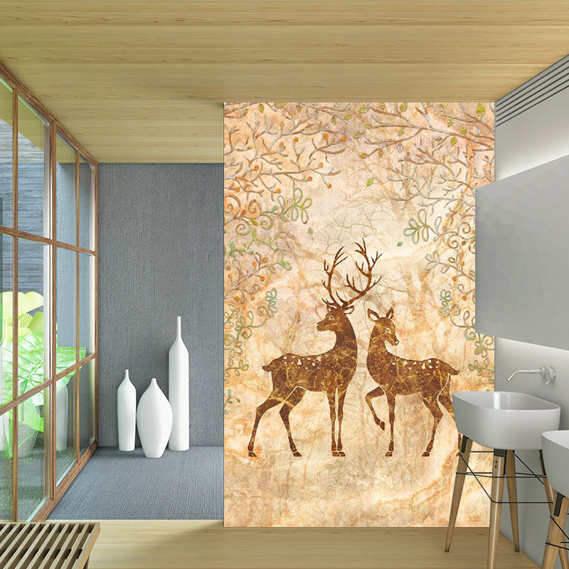 Beige Sika Deers Wall Murals Animal Contemporary Moisture Resistant Wall Decor for Living Room Clearhalo 'Wall Decor' 'Wall Mural' 1203553