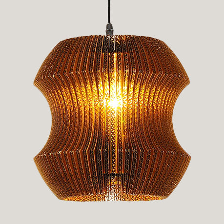 Woven Shade Hanging Lighting Asian Style Corrugated Paper 1 Bulb Restaurant Pendant Lamp in Beige/Brown Brown A Clearhalo 'Ceiling Lights' 'Pendant Lights' 'Pendants' Lighting' 120356_20f54b3d-6b81-42f9-818a-042d84f24e90