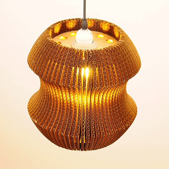 Woven Shade Hanging Lighting Asian Style Corrugated Paper 1 Bulb Restaurant Pendant Lamp in Beige/Brown Clearhalo 'Ceiling Lights' 'Pendant Lights' 'Pendants' Lighting' 120357