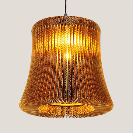 Woven Shade Hanging Lighting Asian Style Corrugated Paper 1 Bulb Restaurant Pendant Lamp in Beige/Brown Brown B Clearhalo 'Ceiling Lights' 'Pendant Lights' 'Pendants' Lighting' 120359_8fb9e98d-f3b6-431d-a342-d70a5d9ab2b8