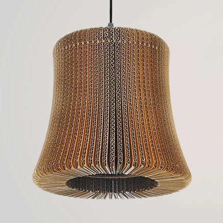 Woven Shade Hanging Lighting Asian Style Corrugated Paper 1 Bulb Restaurant Pendant Lamp in Beige/Brown Clearhalo 'Ceiling Lights' 'Pendant Lights' 'Pendants' Lighting' 120360