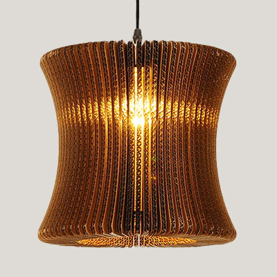 Woven Shade Hanging Lighting Asian Style Corrugated Paper 1 Bulb Restaurant Pendant Lamp in Beige/Brown Clearhalo 'Ceiling Lights' 'Pendant Lights' 'Pendants' Lighting' 120361