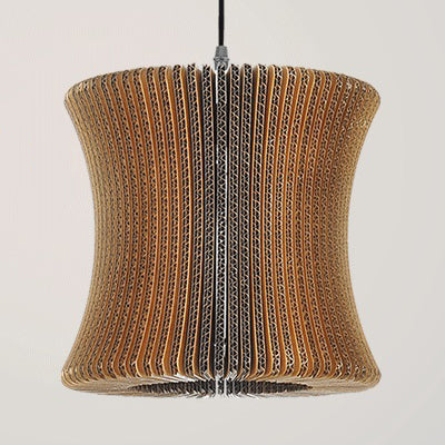 Woven Shade Hanging Lighting Asian Style Corrugated Paper 1 Bulb Restaurant Pendant Lamp in Beige/Brown Clearhalo 'Ceiling Lights' 'Pendant Lights' 'Pendants' Lighting' 120362